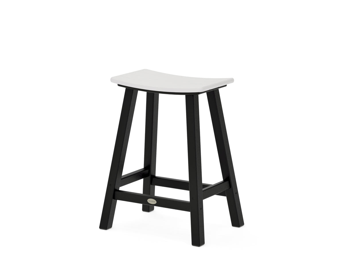 POLYWOOD Contempo 24" Saddle Counter Stool in Black / Vintage White