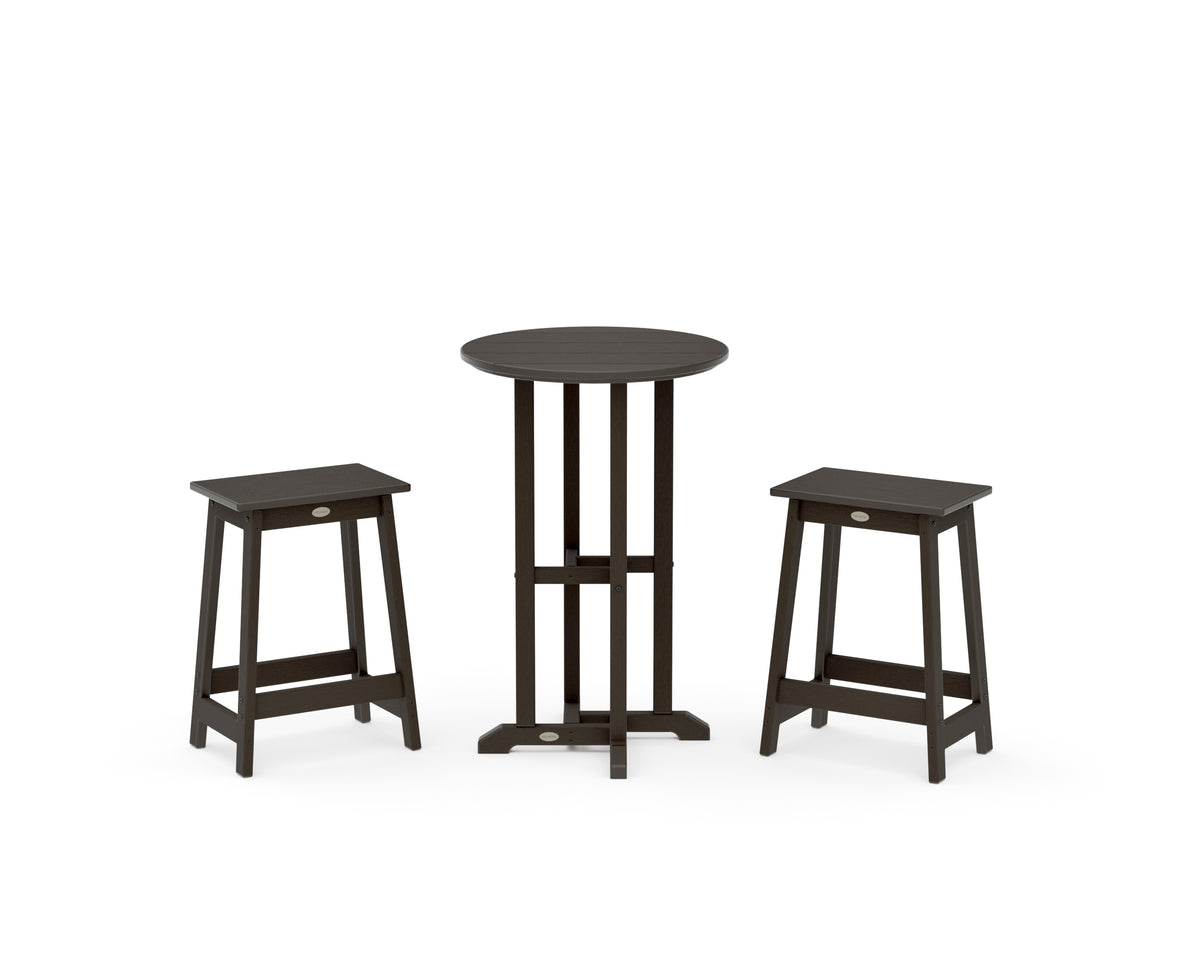 POLYWOOD Modern Studio Counter Stool 3-Piece Bistro Set in Vintage Coffee