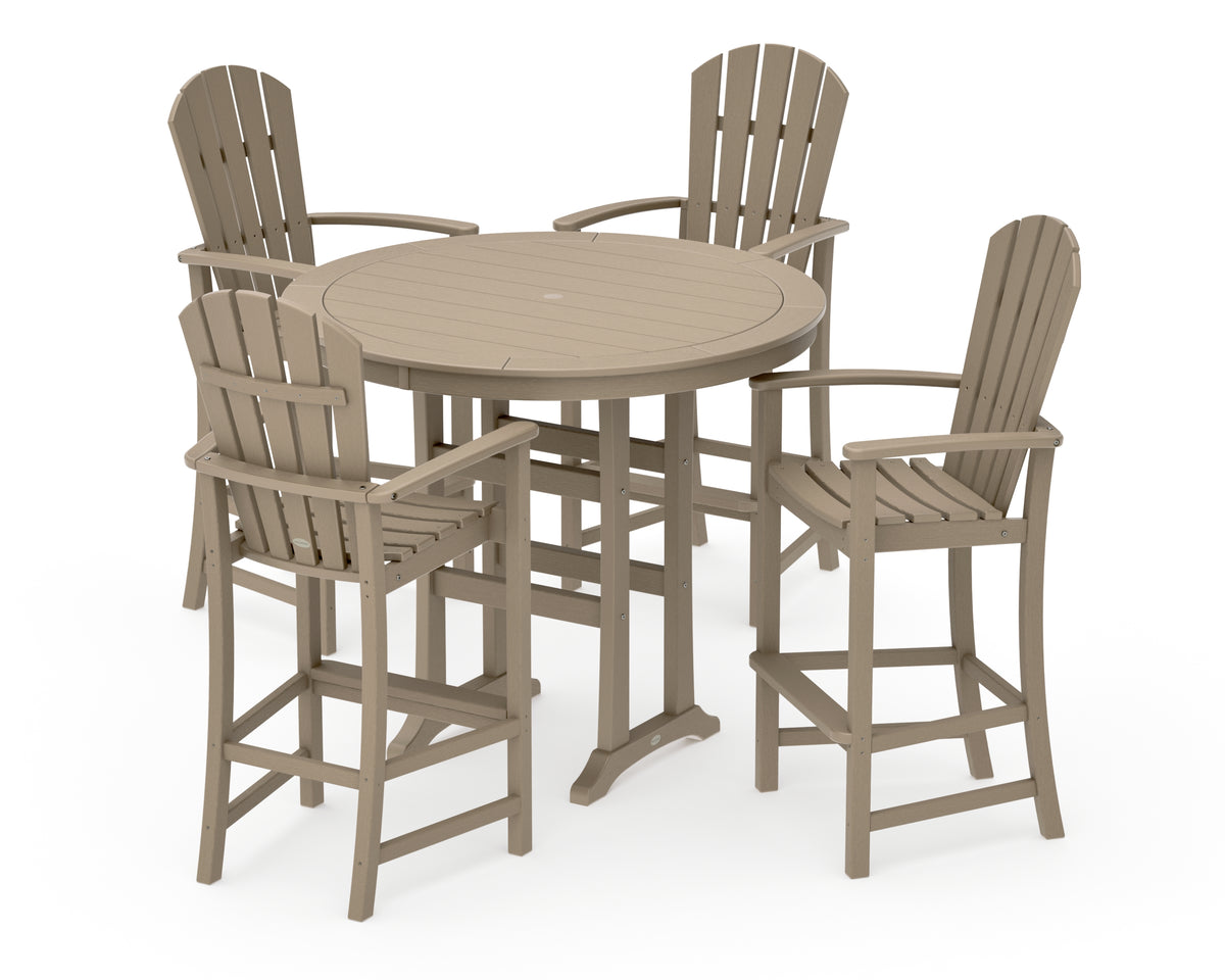 POLYWOOD Palm Coast 5-Piece Round Bar Set in Vintage Sahara