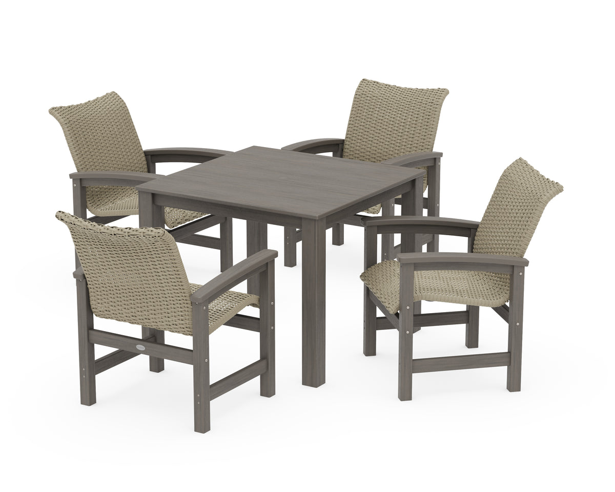 POLYWOOD Coastal Woven 5-Piece Parsons Dining Set in Driftwood / Dune Grass