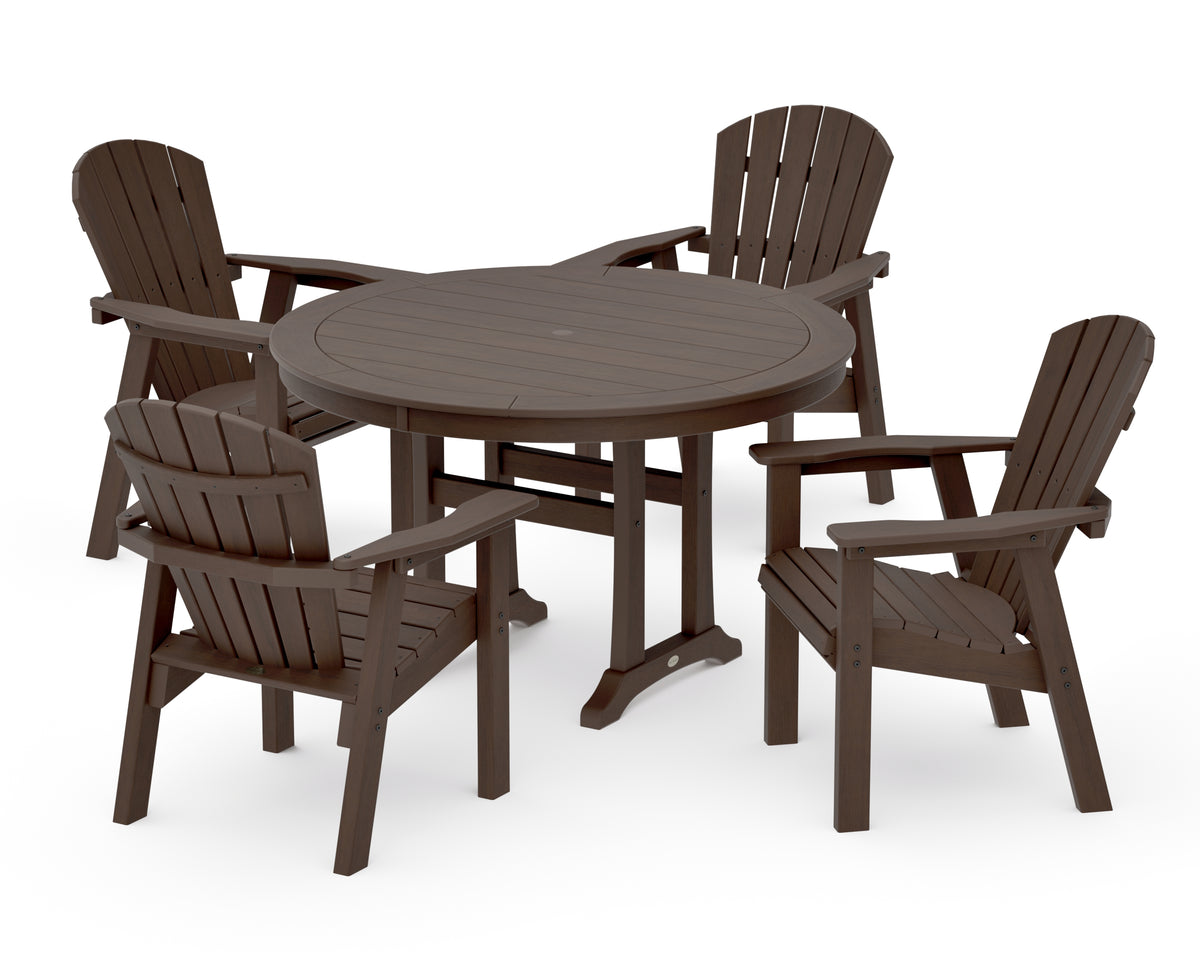 POLYWOOD Seashell 5-Piece Round Dining Set with Trestle Legs in Kona