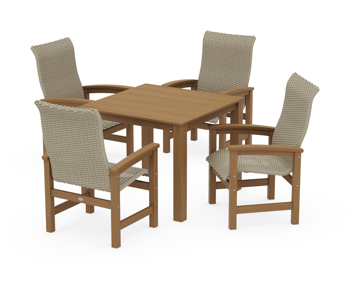 POLYWOOD Coastal Woven High-Back 5-Piece Parsons Dining Set in Natural / Dune Grass
