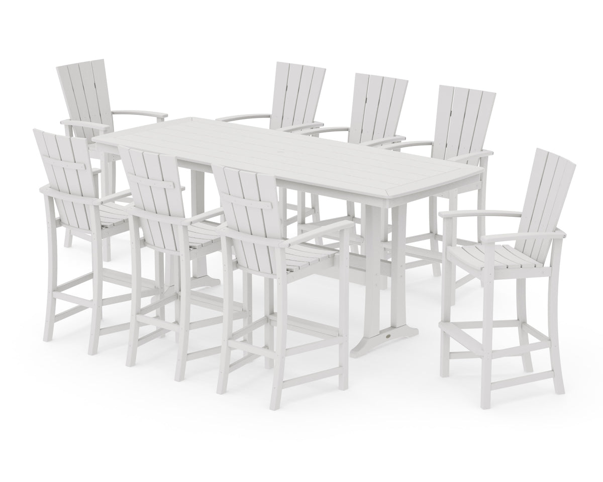 POLYWOOD Quattro Adirondack 9-Piece Bar Set with Trestle Legs in Vintage White