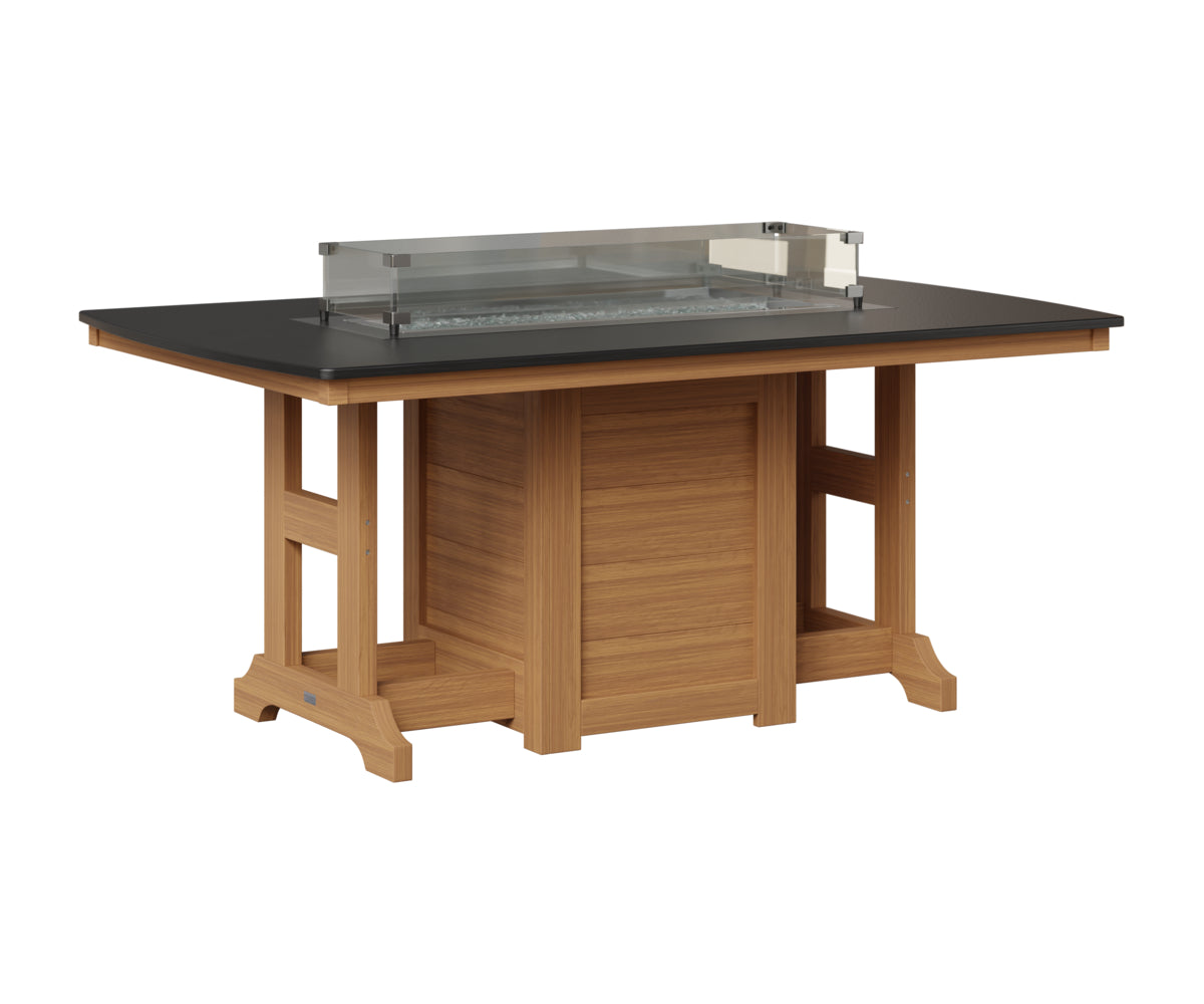 Berlin Gardens Garden Classic 44" x 72" Rectangular Fire Table in Natural Teak, Hammered Black top