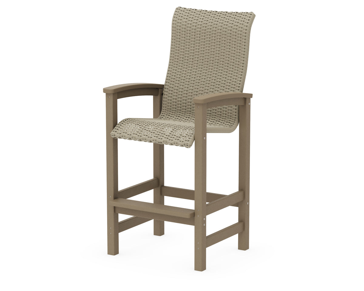 POLYWOOD Coastal Woven High-Back Bar Chair in Vintage Sahara / Dune Grass