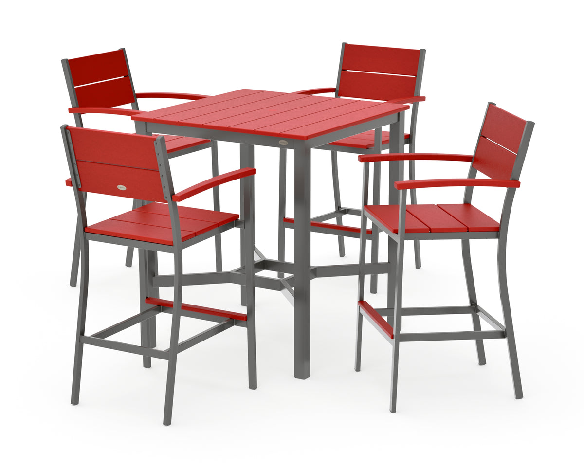 POLYWOOD Main Street 5-Piece Bar Set in Charcoal / Sunset Red