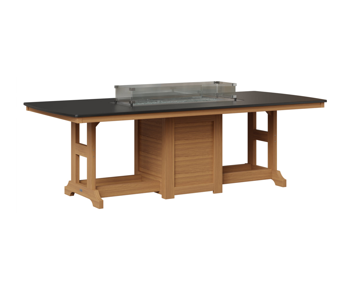 Berlin Gardens Garden Classic 44" x 96" Rectangular Fire Table in Natural Teak, Hammered Black top