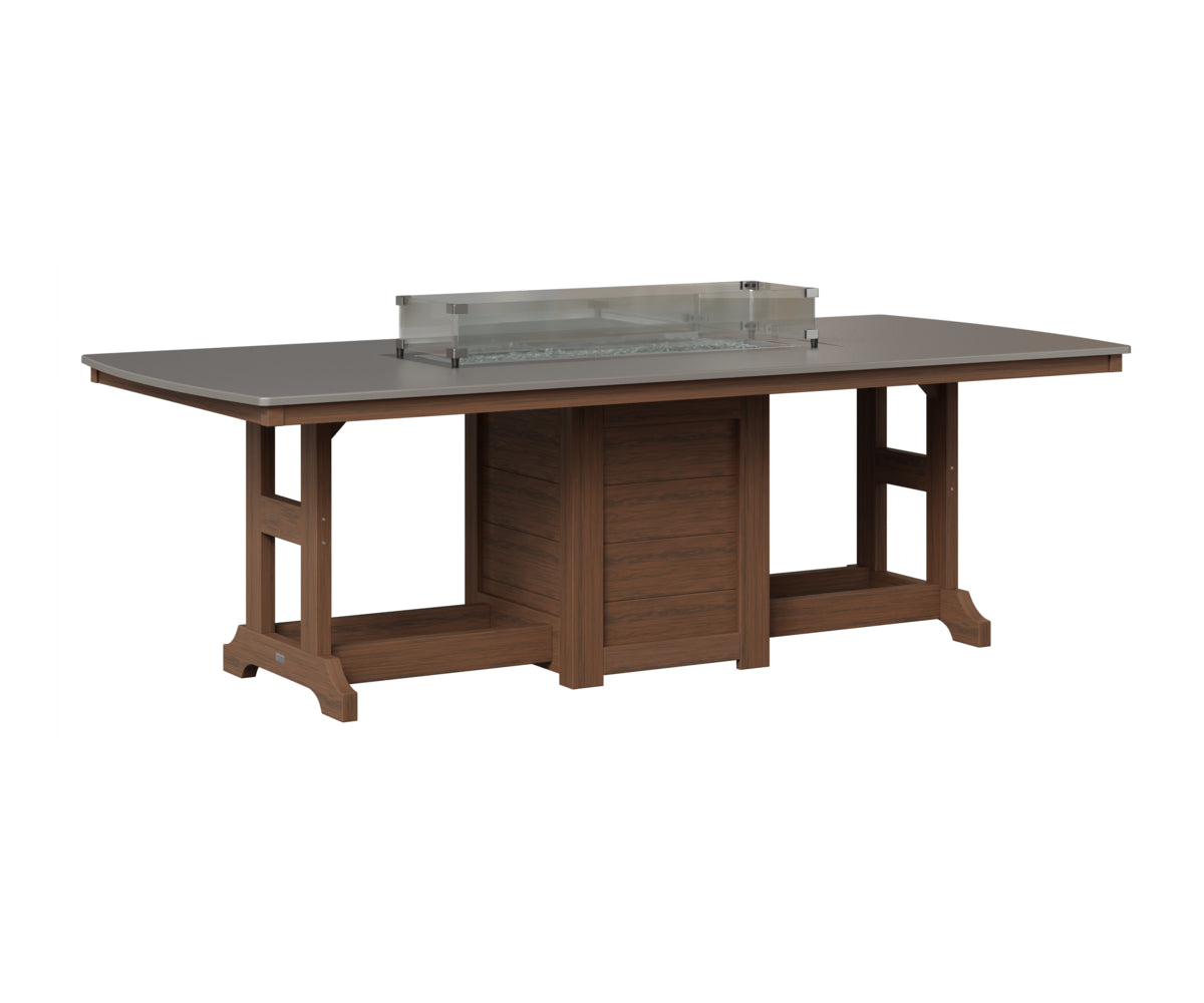 Berlin Gardens Garden Classic 44" x 96" Rectangular Fire Table in Brazilian Walnut, Hammered Stainless top