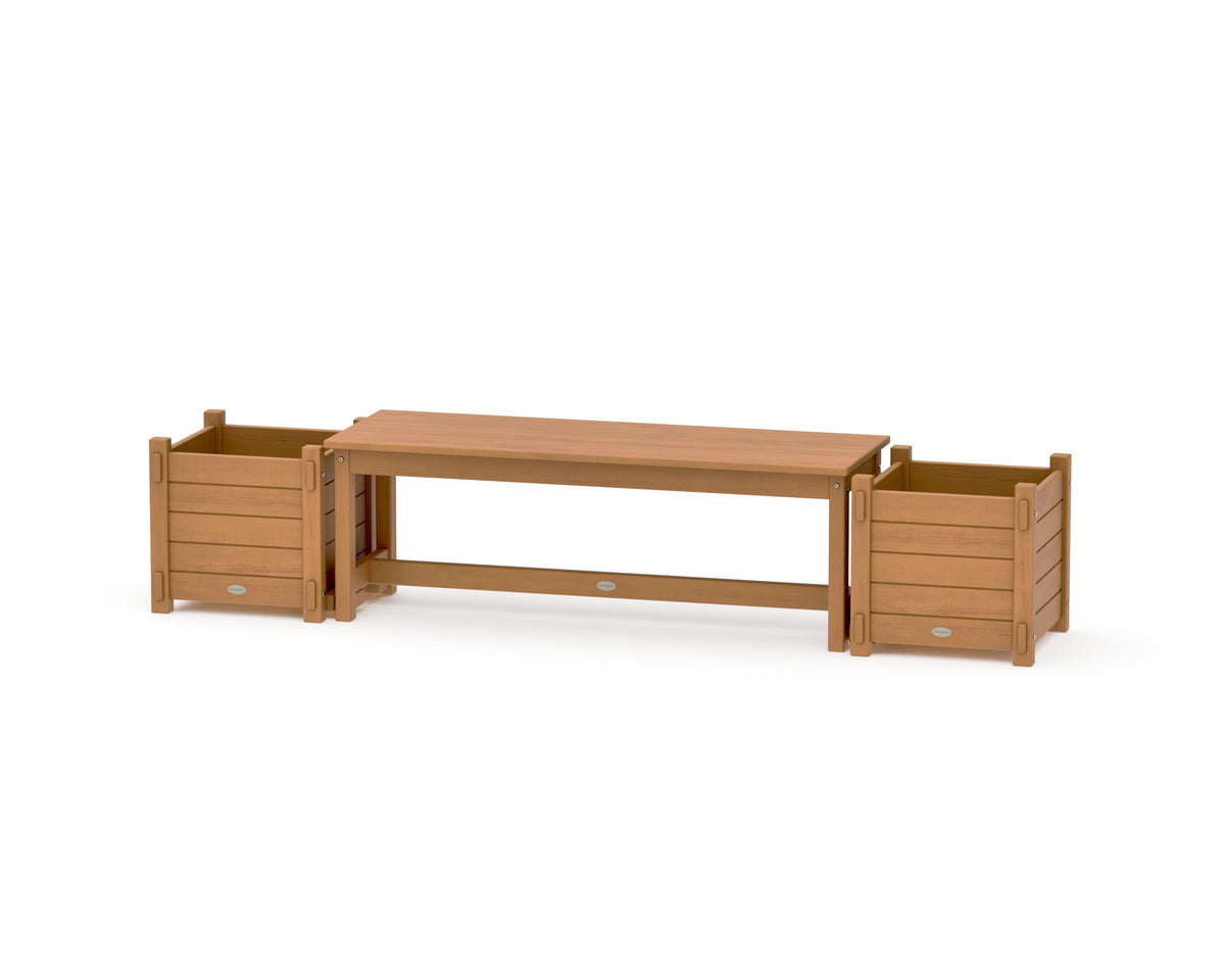 POLYWOOD 48" Nautical Straight Planter Bench Set in Natural
