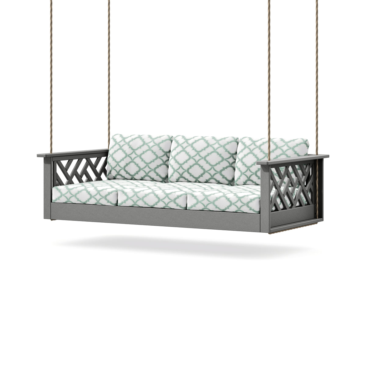 POLYWOOD Chippendale Daybed Swing in Slate Grey / Trellis Glacier Spa