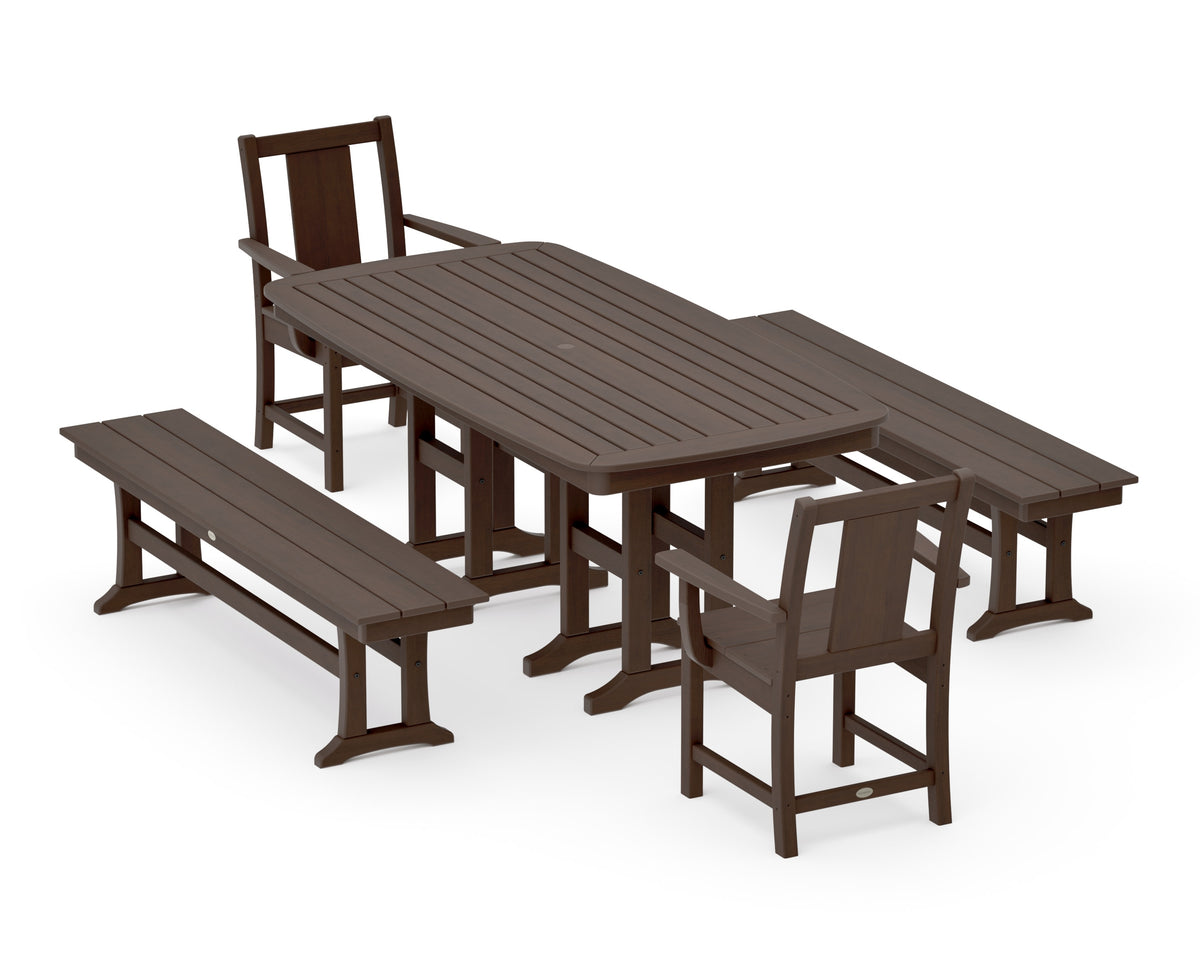 POLYWOOD Prairie 5-Piece Dining Set with Benches in Kona