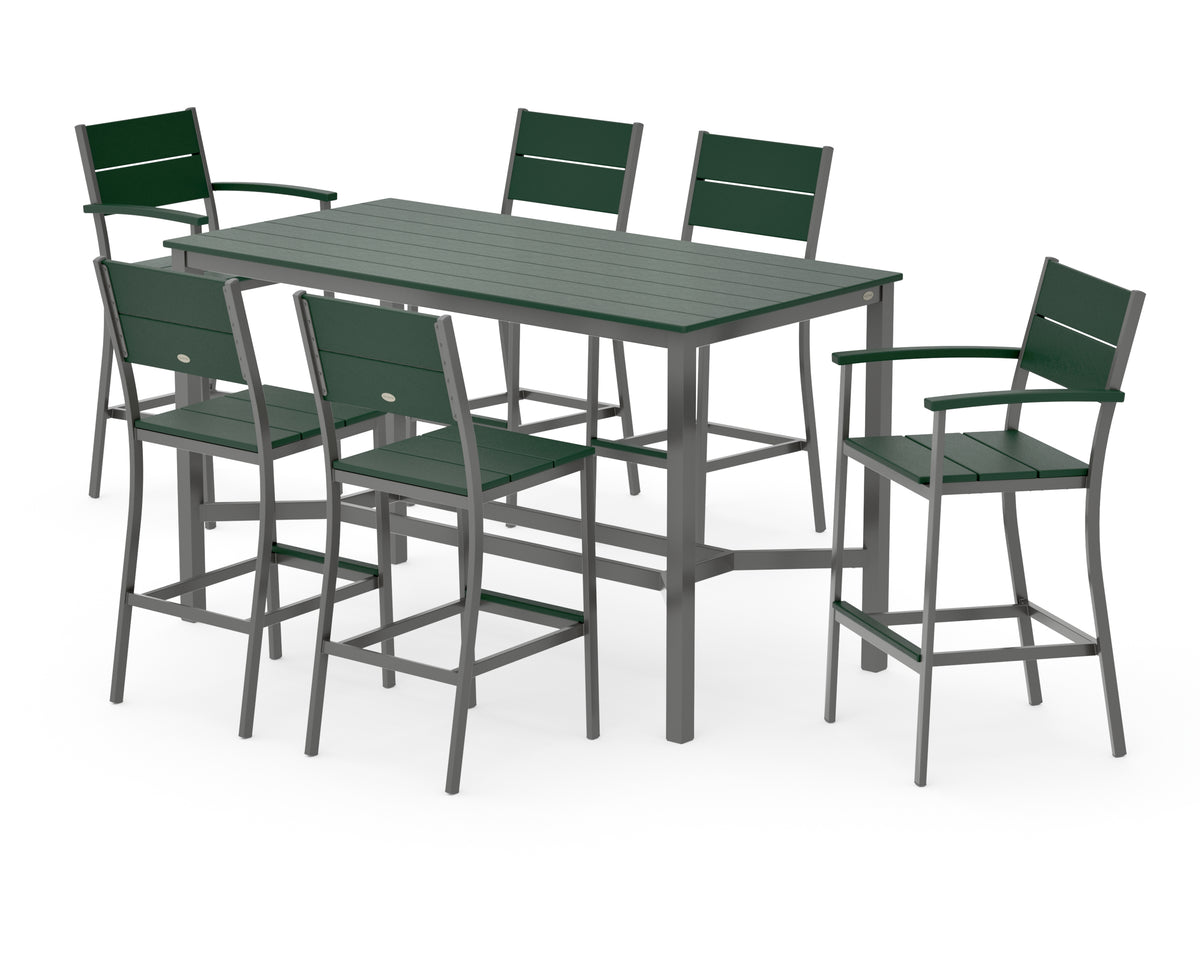 POLYWOOD Main Street 7-Piece Bar Set in Charcoal / Green
