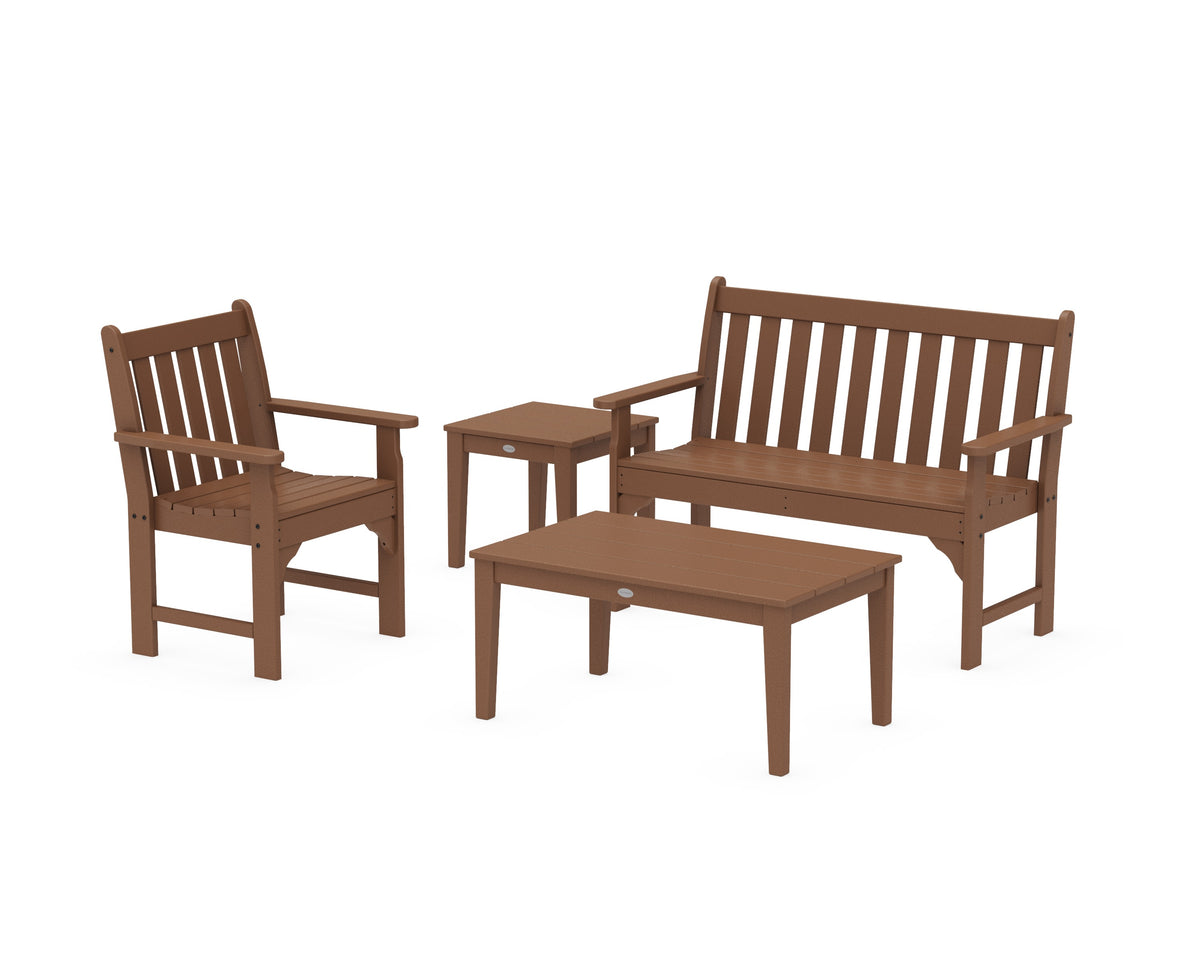 POLYWOOD Vineyard 4-Piece Bench Seating Set in Teak