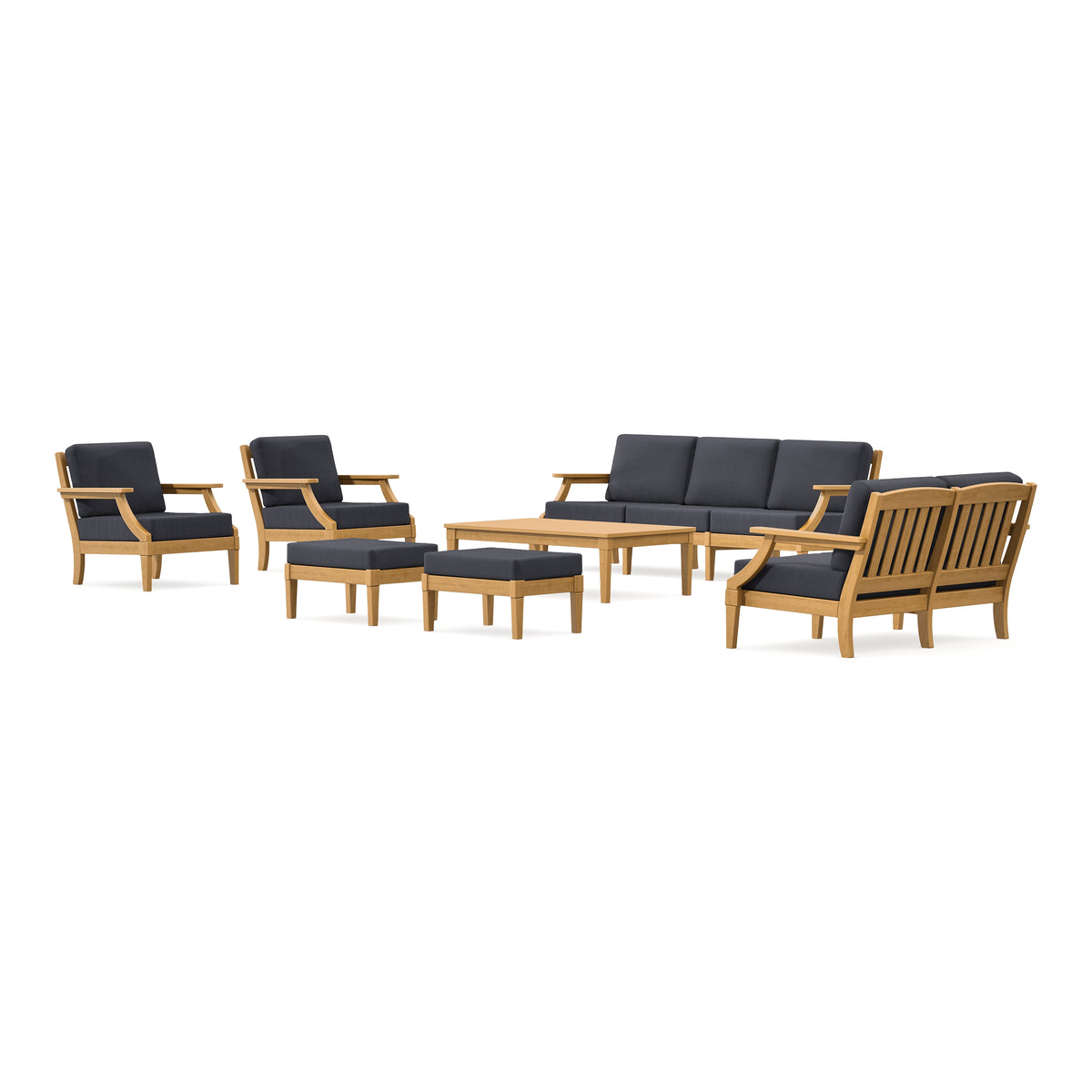 POLYWOOD PW Designer Series Estate 7-Piece Lounge Sofa Set in Natural / Midnight Linen