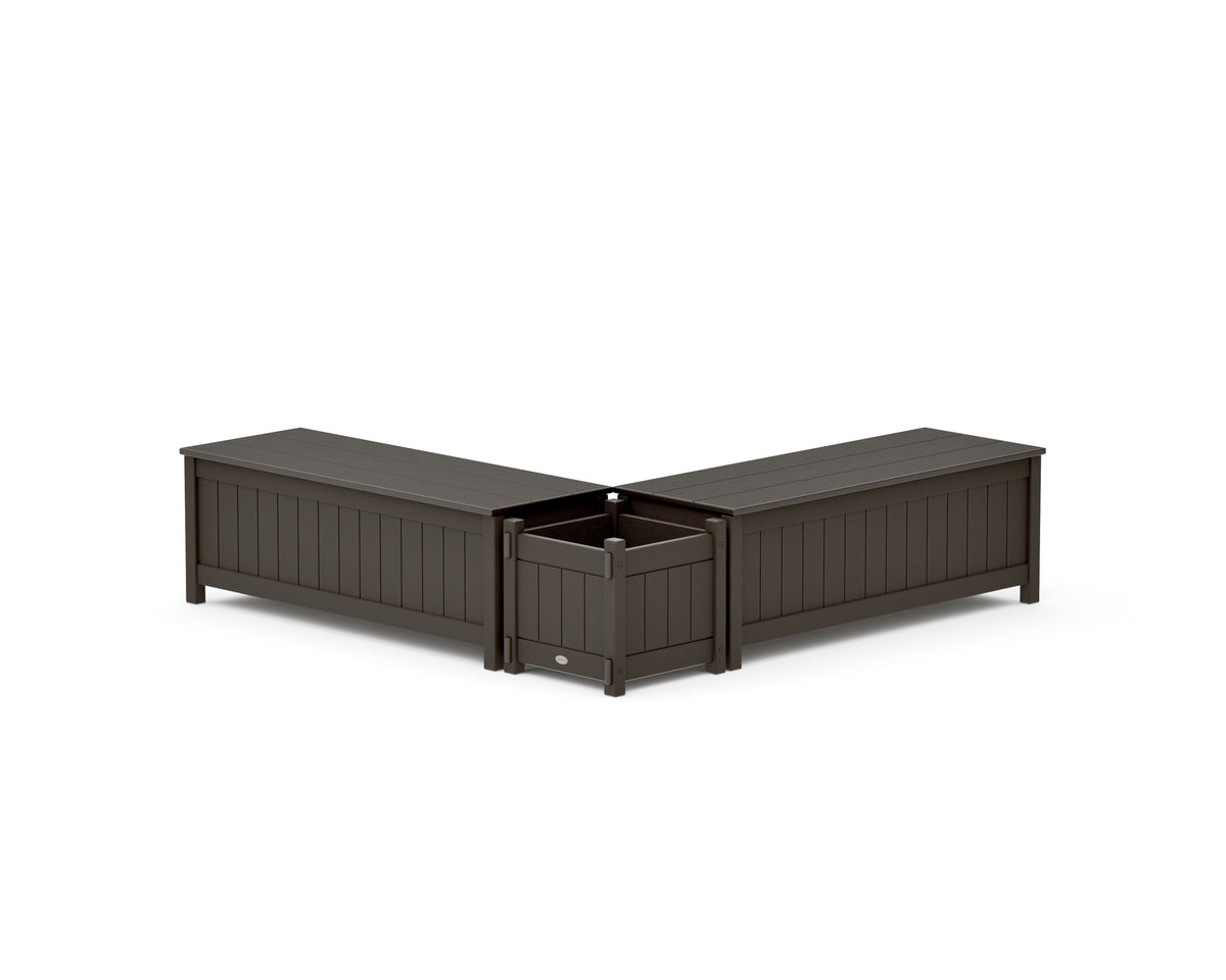 POLYWOOD 48" Vineyard L-Shaped Planter Storage Bench Set in Vintage Coffee