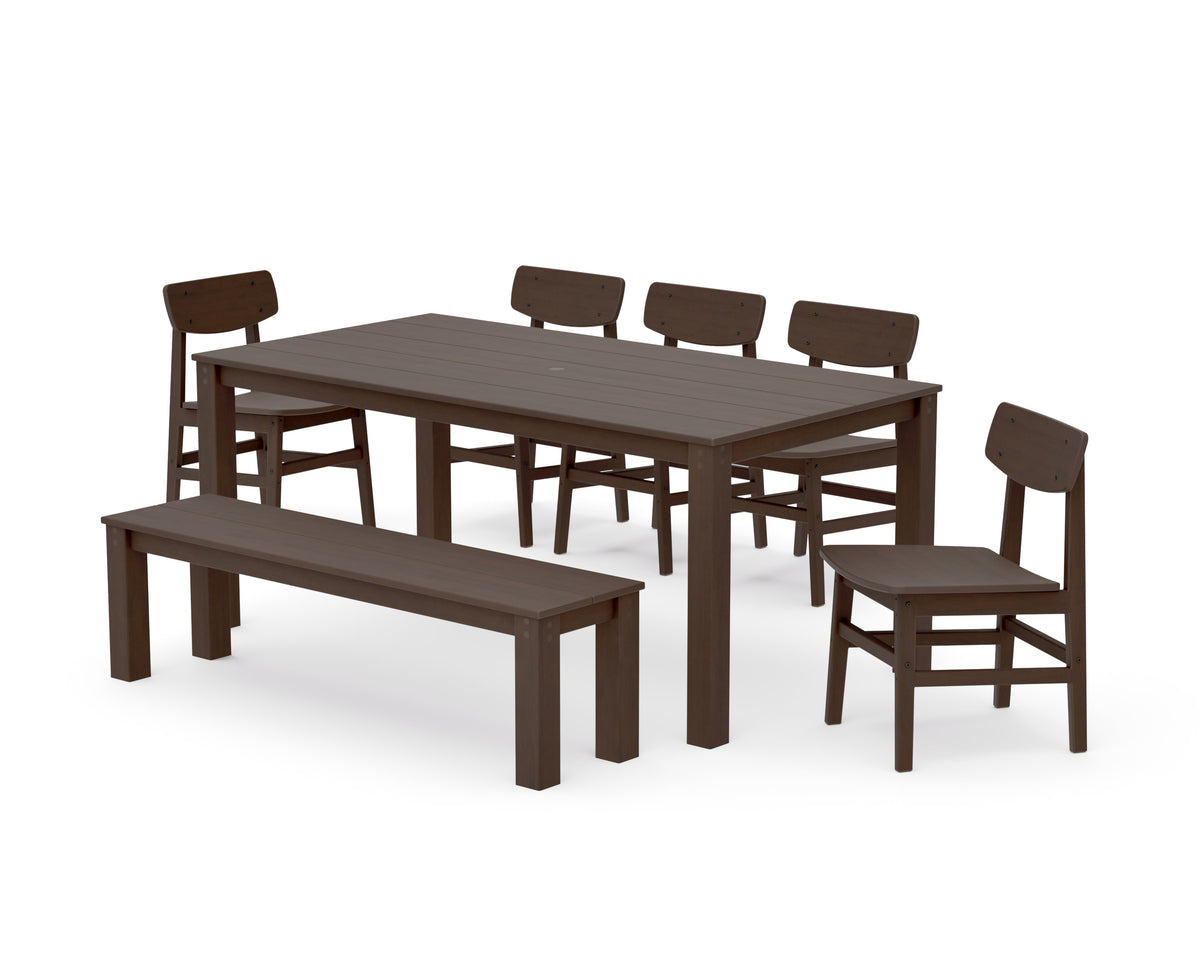 POLYWOOD Modern Studio Urban Chair 7-Piece Parsons Dining Set with Bench in Kona