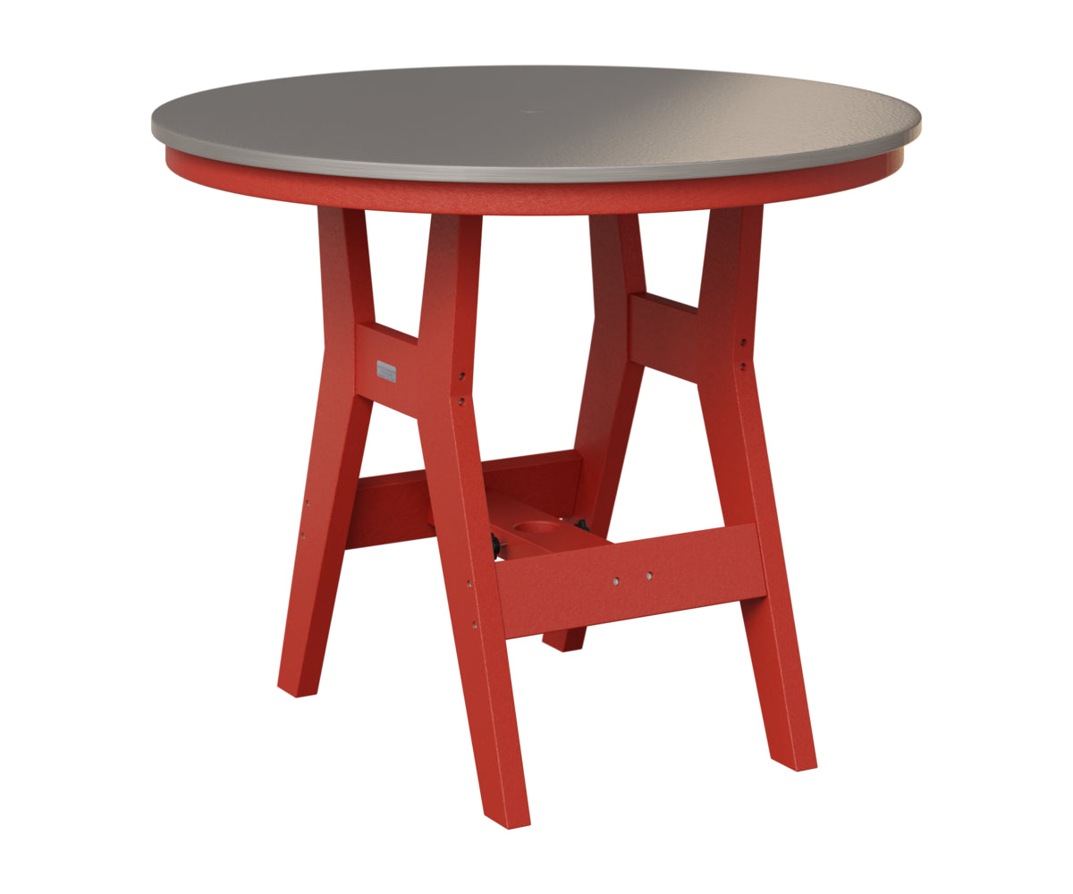 Berlin Gardens Harbor 38" Round Table in Scarlet Red, Hammered Stainless top