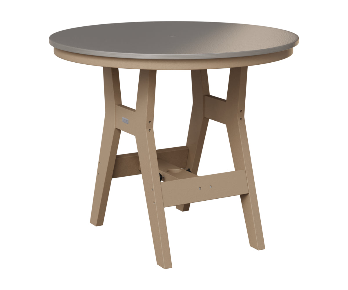 Berlin Gardens Harbor 38" Round Table in Weatherwood, Hammered Stainless top