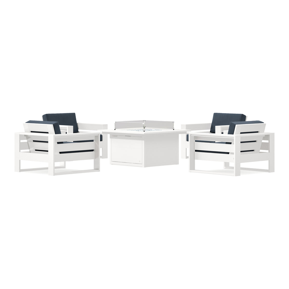 POLYWOOD PW Designer Series Latitude 5-Piece Lounge Fire Table Set in Vintage White / Marine Indigo