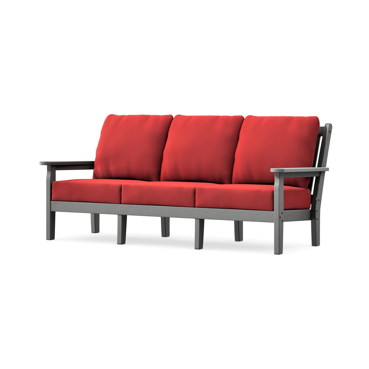 POLYWOOD Chippendale Deep Seating Sofa in Slate Grey / Crimson Linen