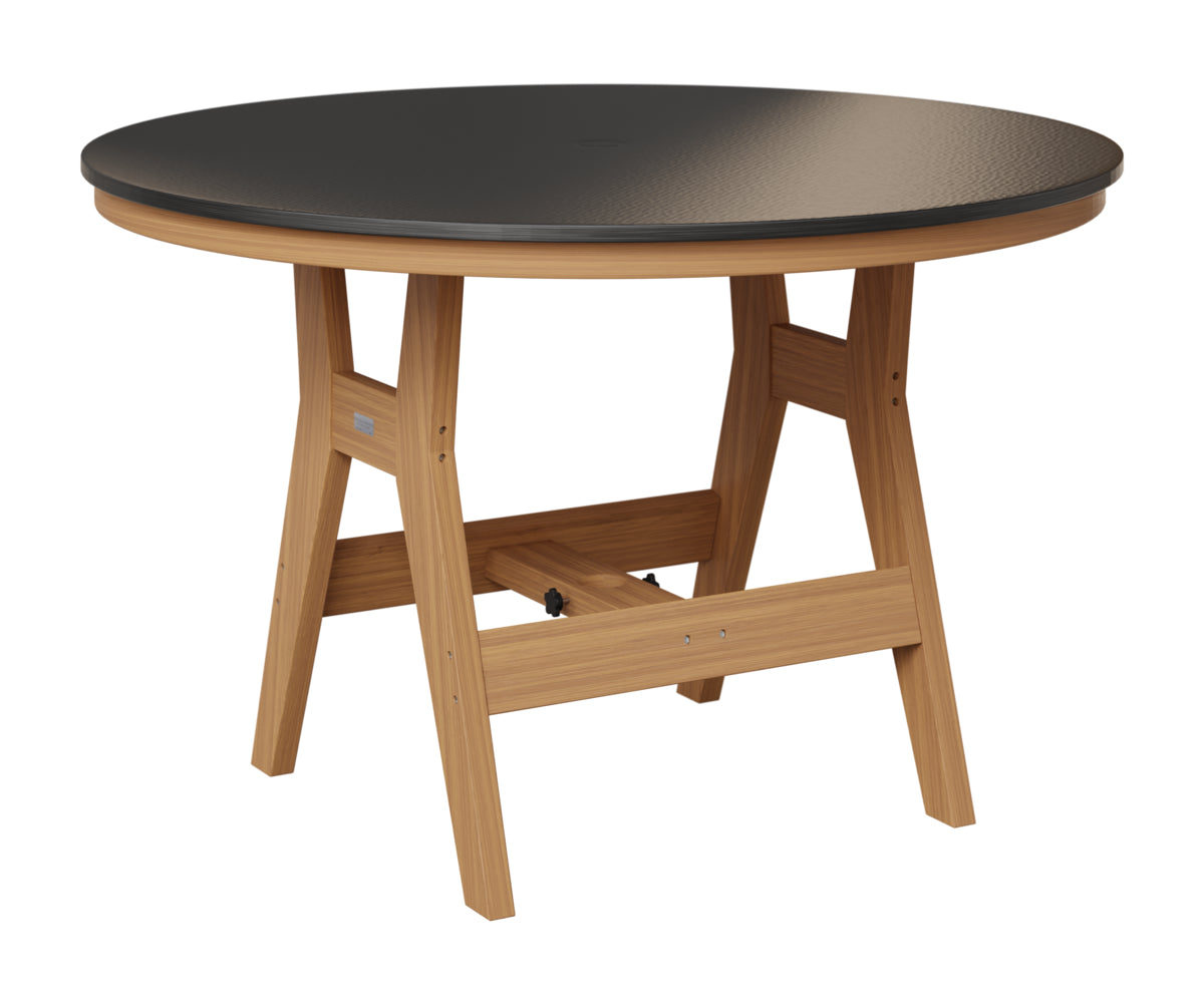 Berlin Gardens Harbor 48" Round Table in Natural Teak, Hammered Black top