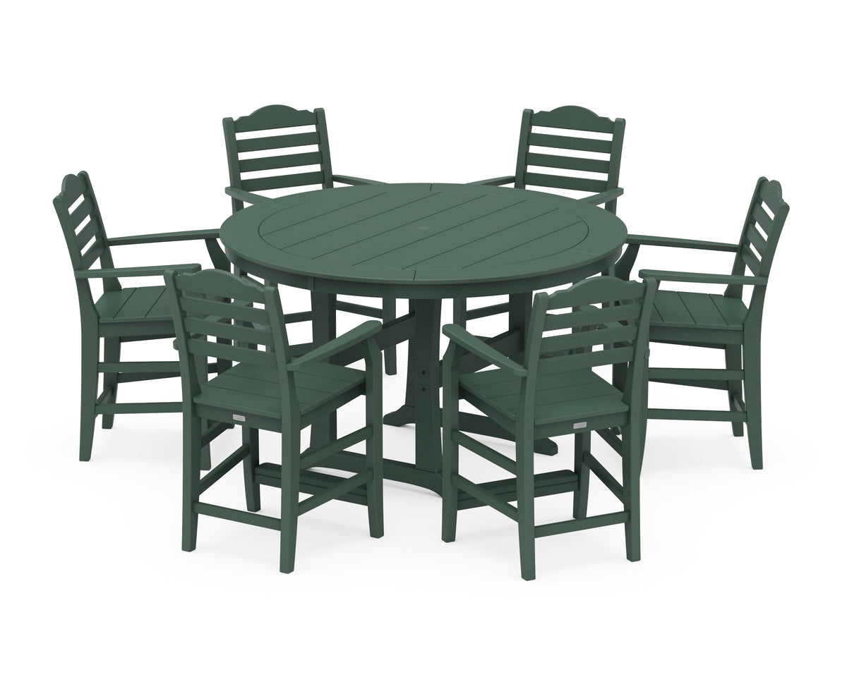 POLYWOOD Savannah 7-Piece Arm Chair Round Counter Set in Green