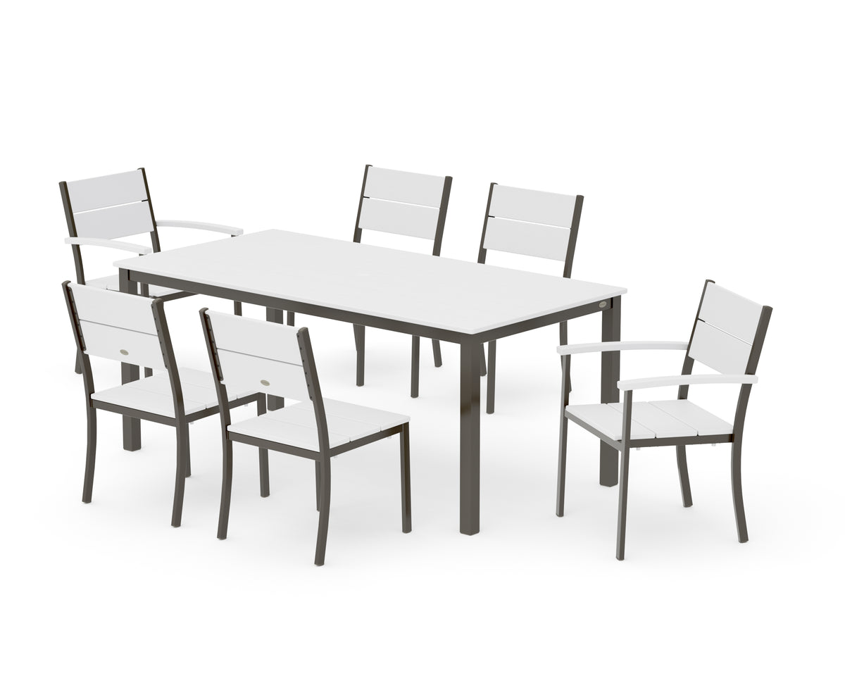 POLYWOOD Main Street 7-Piece Dining Set with Main Street 36" x 72" Dining Table in Bronze / White