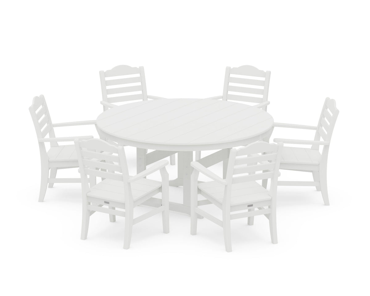 POLYWOOD Savannah 7-Piece Arm Chair Round Farmhouse Dining Set in White