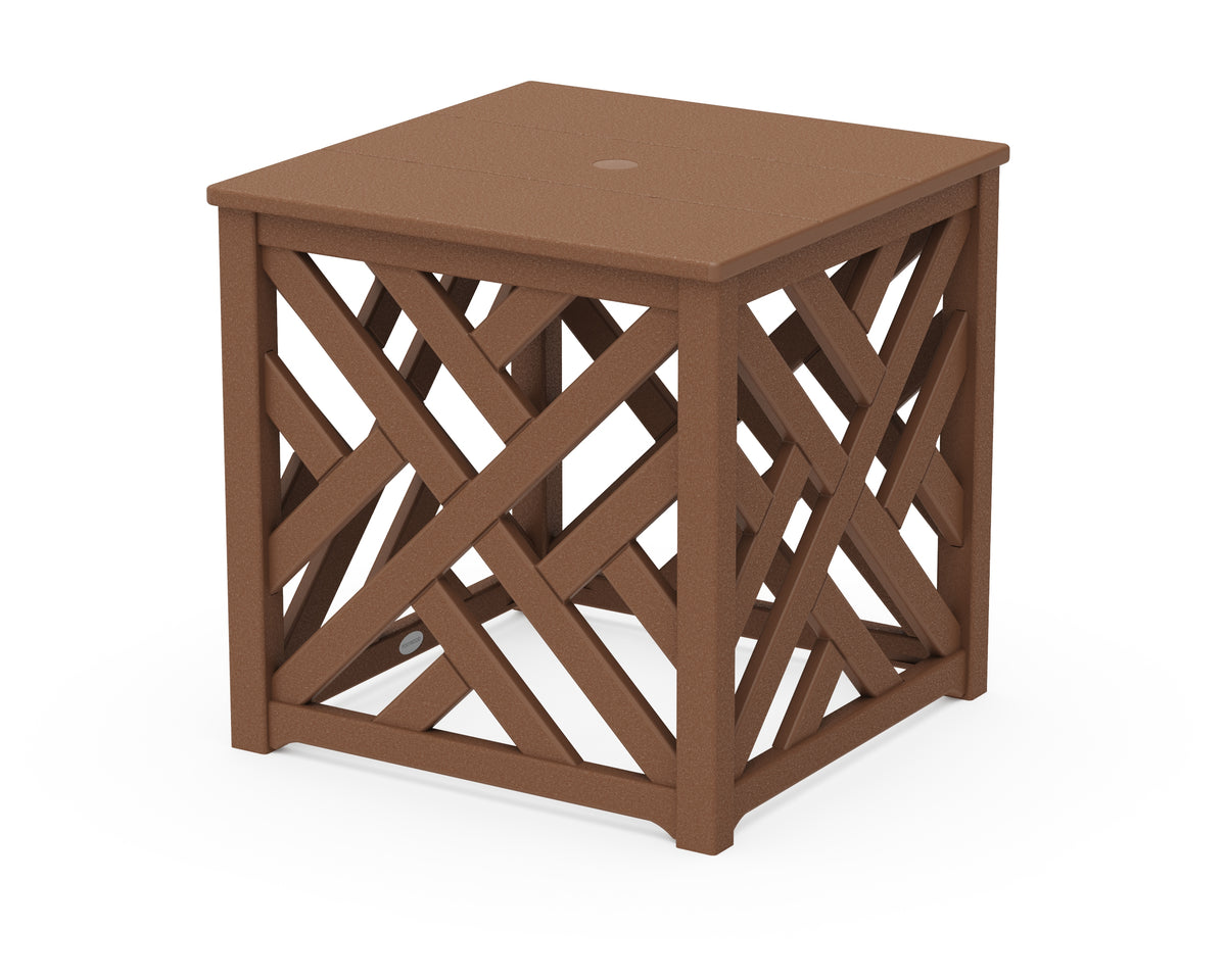 POLYWOOD Chippendale Umbrella Stand Accent Table in Teak