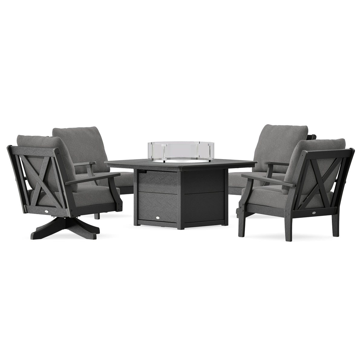 POLYWOOD Braxton 5-Piece Deep Seating Set with Fire Table in Black