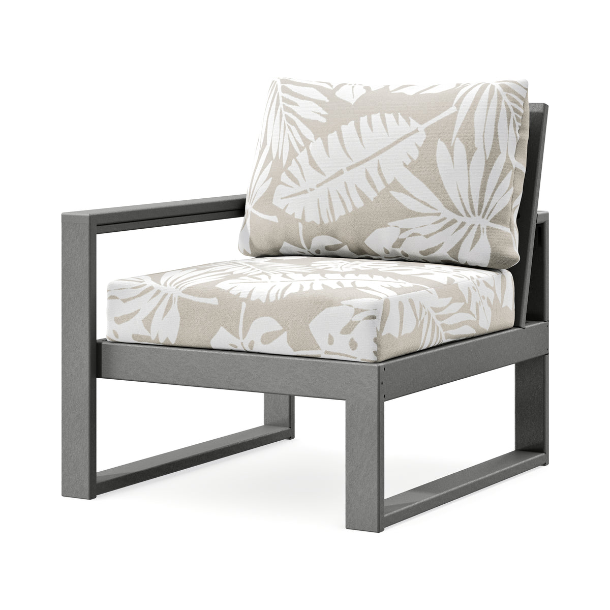 POLYWOOD EDGE Modular Left Arm Chair in Slate Grey / Leaf Dune Burlap