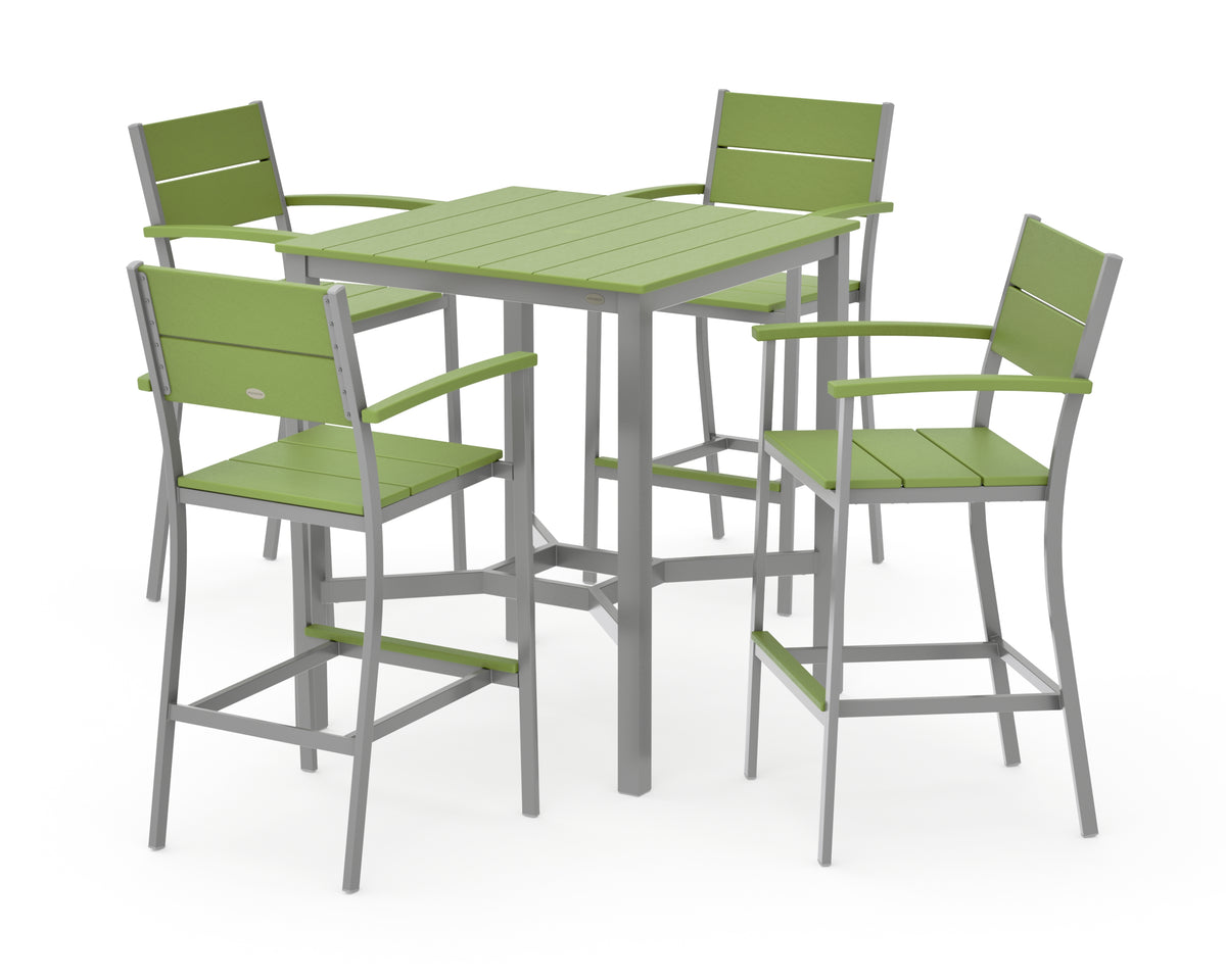 POLYWOOD Main Street 5-Piece Bar Set in Silver / Lime