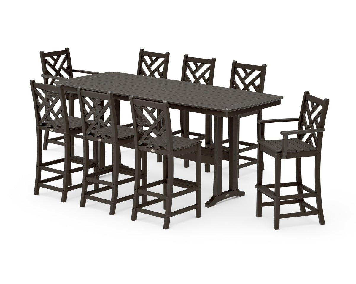 POLYWOOD Chippendale 9-Piece Bar Set with Trestle Legs in Vintage Coffee