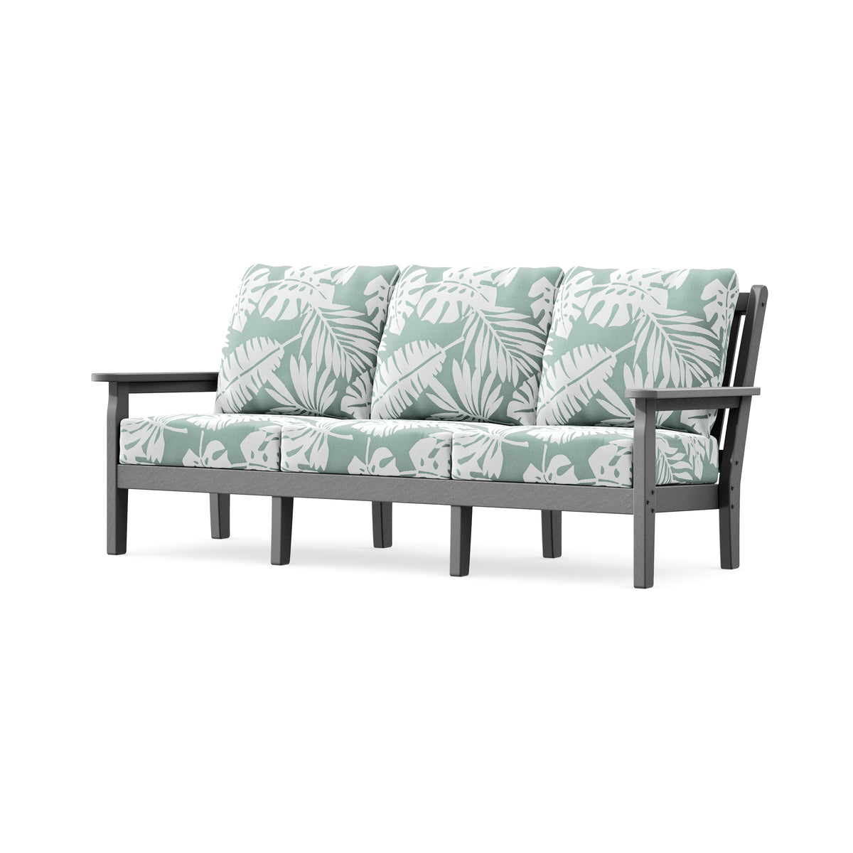 POLYWOOD Chippendale Deep Seating Sofa in Slate Grey / Leaf Glacier Spa