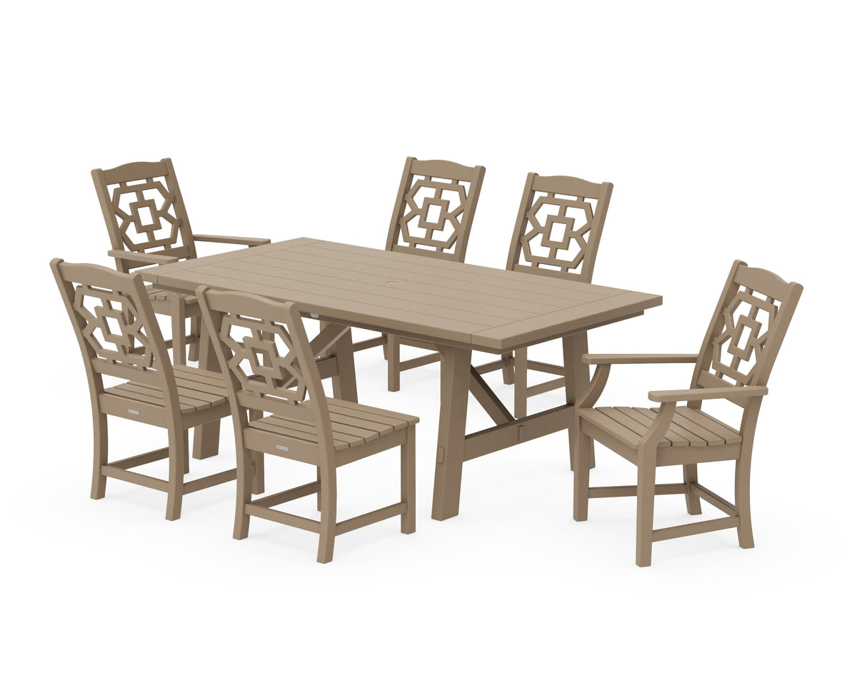 POLYWOOD Chinoiserie 7-Piece Rustic Farmhouse Dining Set in Vintage Sahara