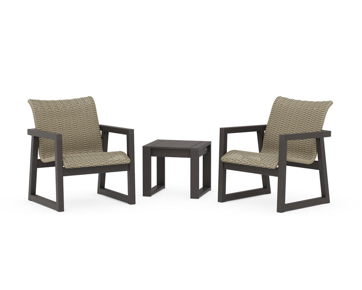 POLYWOOD EDGE Woven 3-Piece Lounge Chair Seating Set in Vintage Coffee / Dune Grass