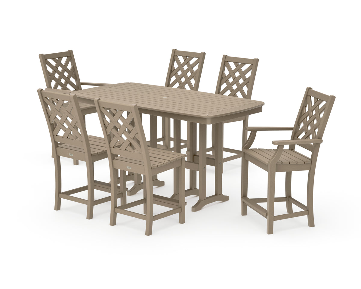 POLYWOOD Country Living Wovendale 7-Piece Counter Set in Vintage Sahara