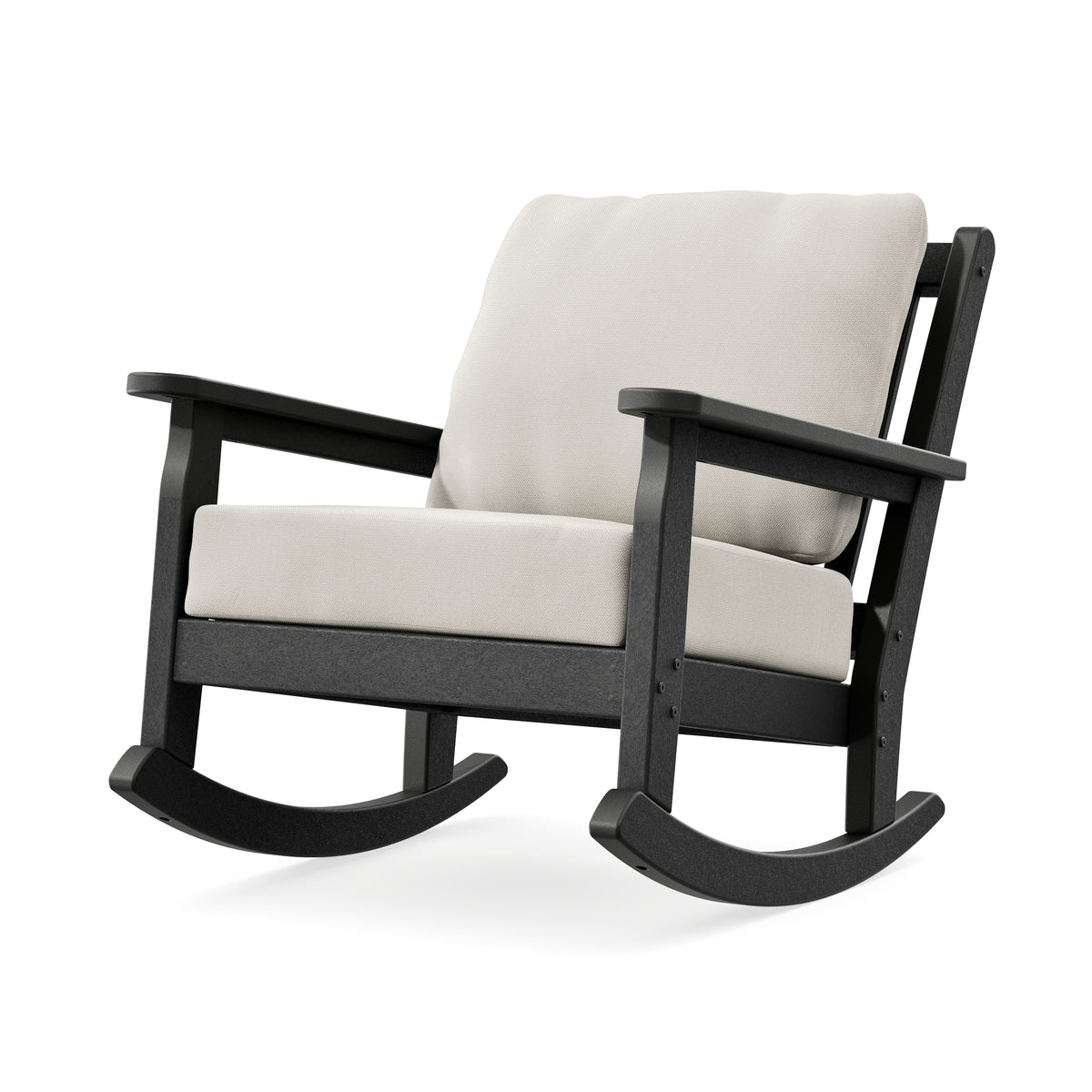 POLYWOOD Chippendale Deep Seating Rocking Chair in Black / Blend Linen