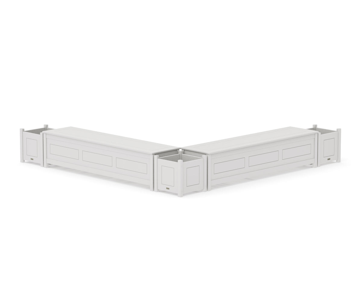 POLYWOOD 72" Country Living L-Shaped Planter Storage Bench Corner Set in Vintage White