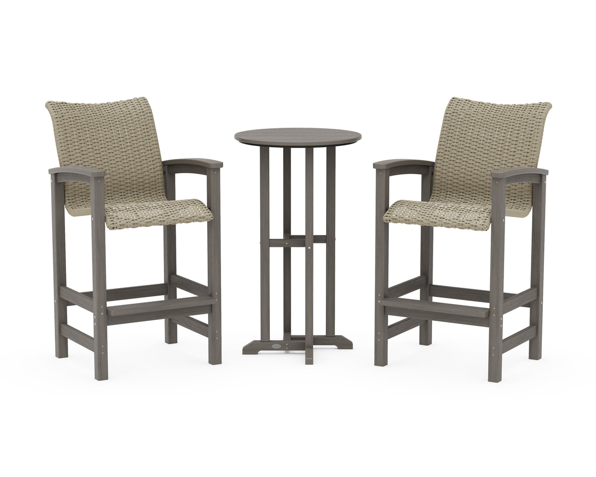 POLYWOOD Coastal Woven 3-Piece Farmhouse Bar Set in Driftwood / Dune Grass