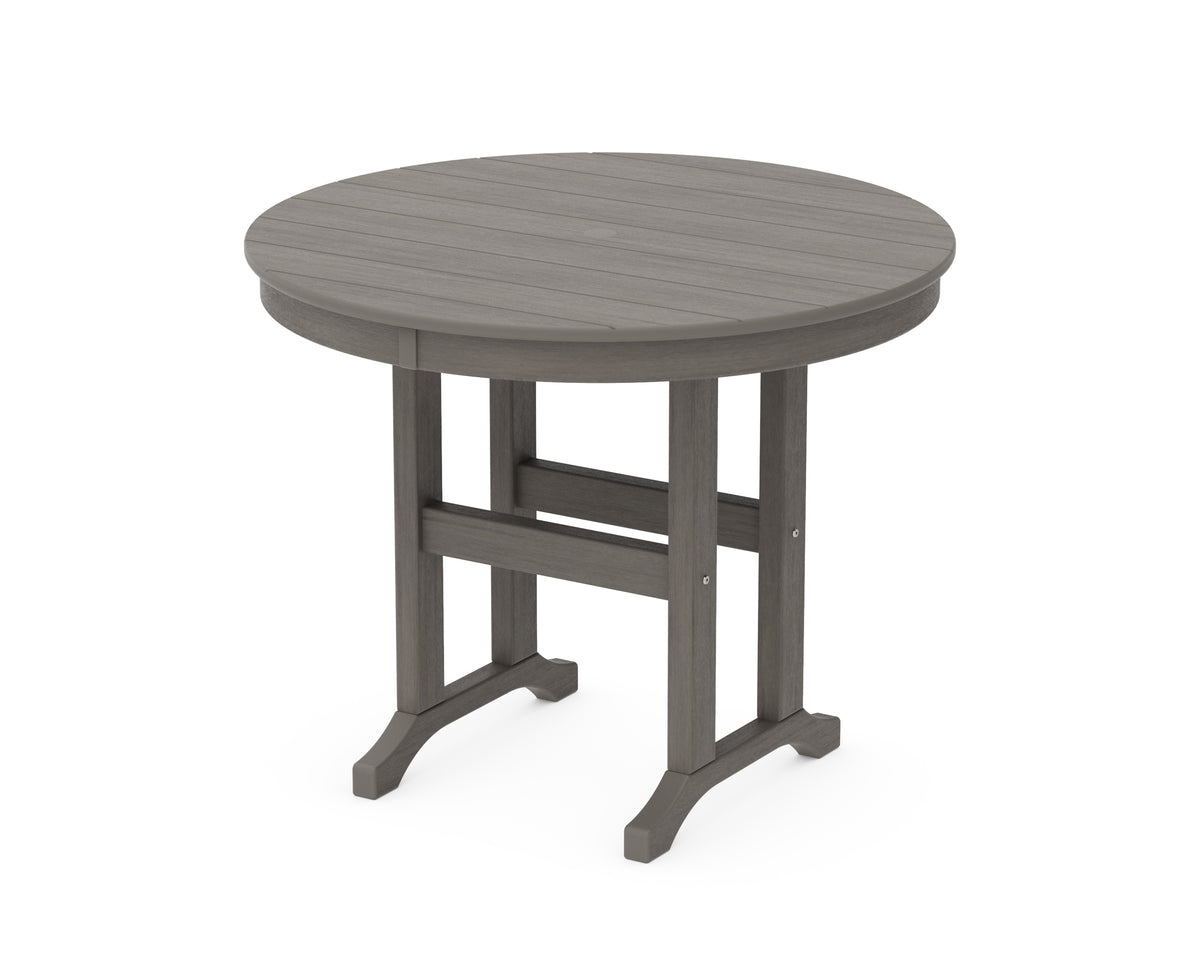 POLYWOOD 36" Round Farmhouse Dining Table in Driftwood