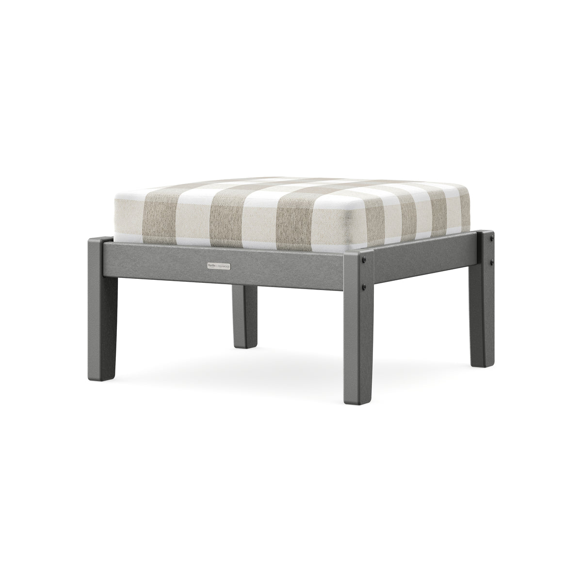 POLYWOOD Chinoiserie Deep Seating Ottoman in Slate Grey / Buffalo Plaid Dune Burlap