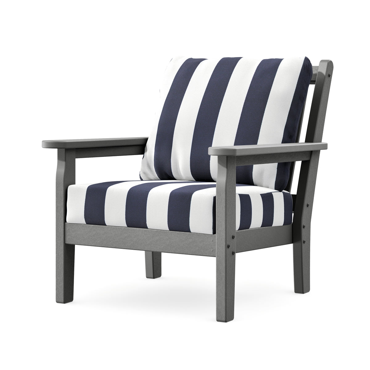 POLYWOOD Chippendale Deep Seating Chair in Slate Grey / Cabana Stripe Navy