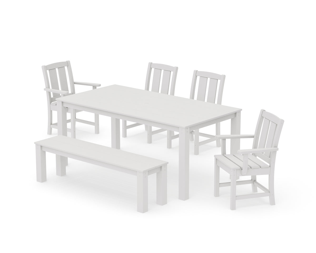 POLYWOOD Mission 6-Piece Parsons Dining Set with Bench with Mission Dining Side Chair in Vintage White