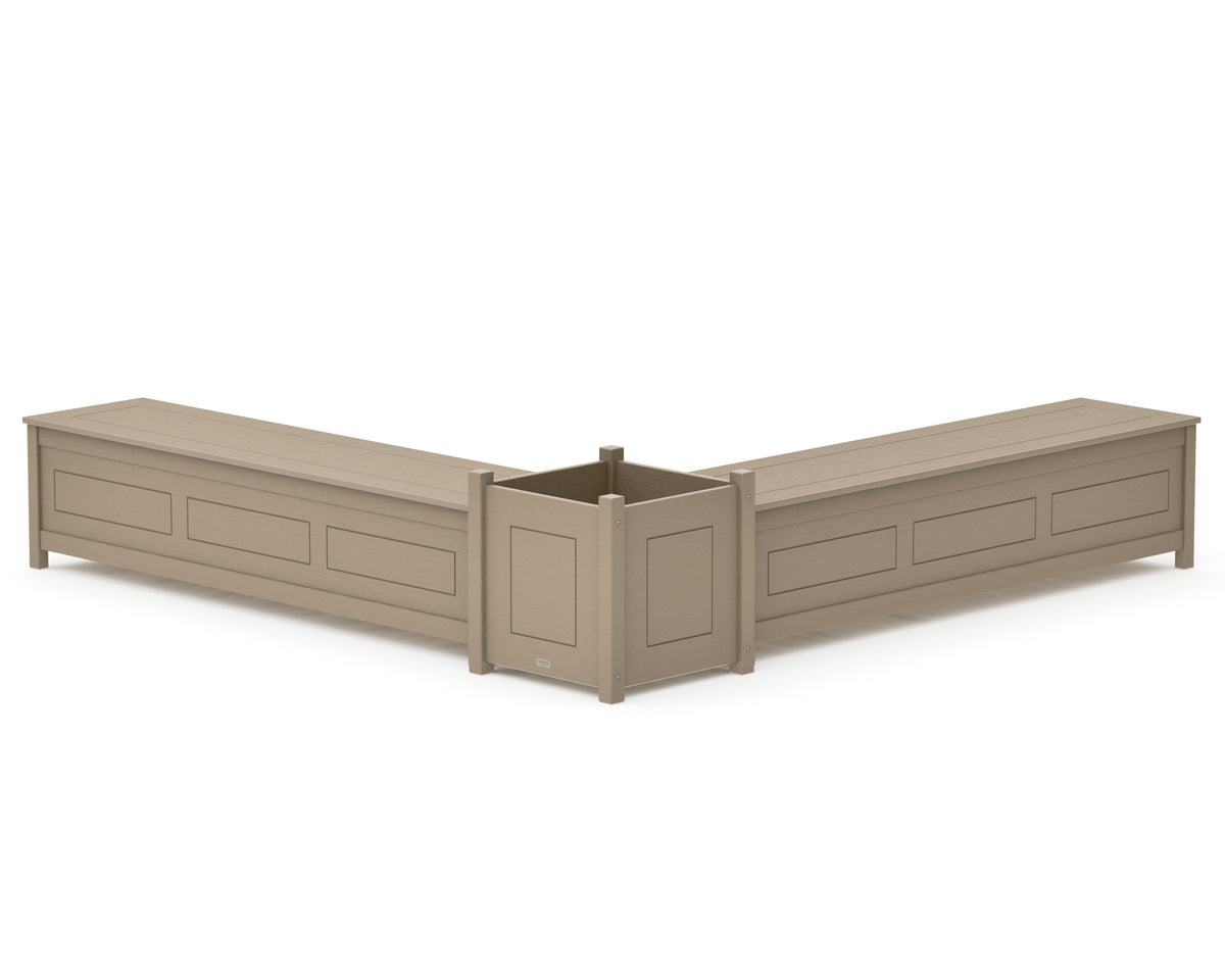 POLYWOOD 72" Country Living L-Shaped Planter Storage Bench Set - Large in Vintage Sahara