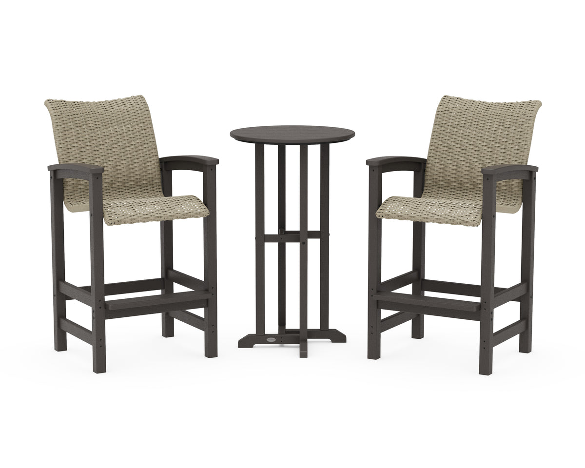 POLYWOOD Coastal Woven 3-Piece Farmhouse Bar Set in Vintage Coffee / Dune Grass