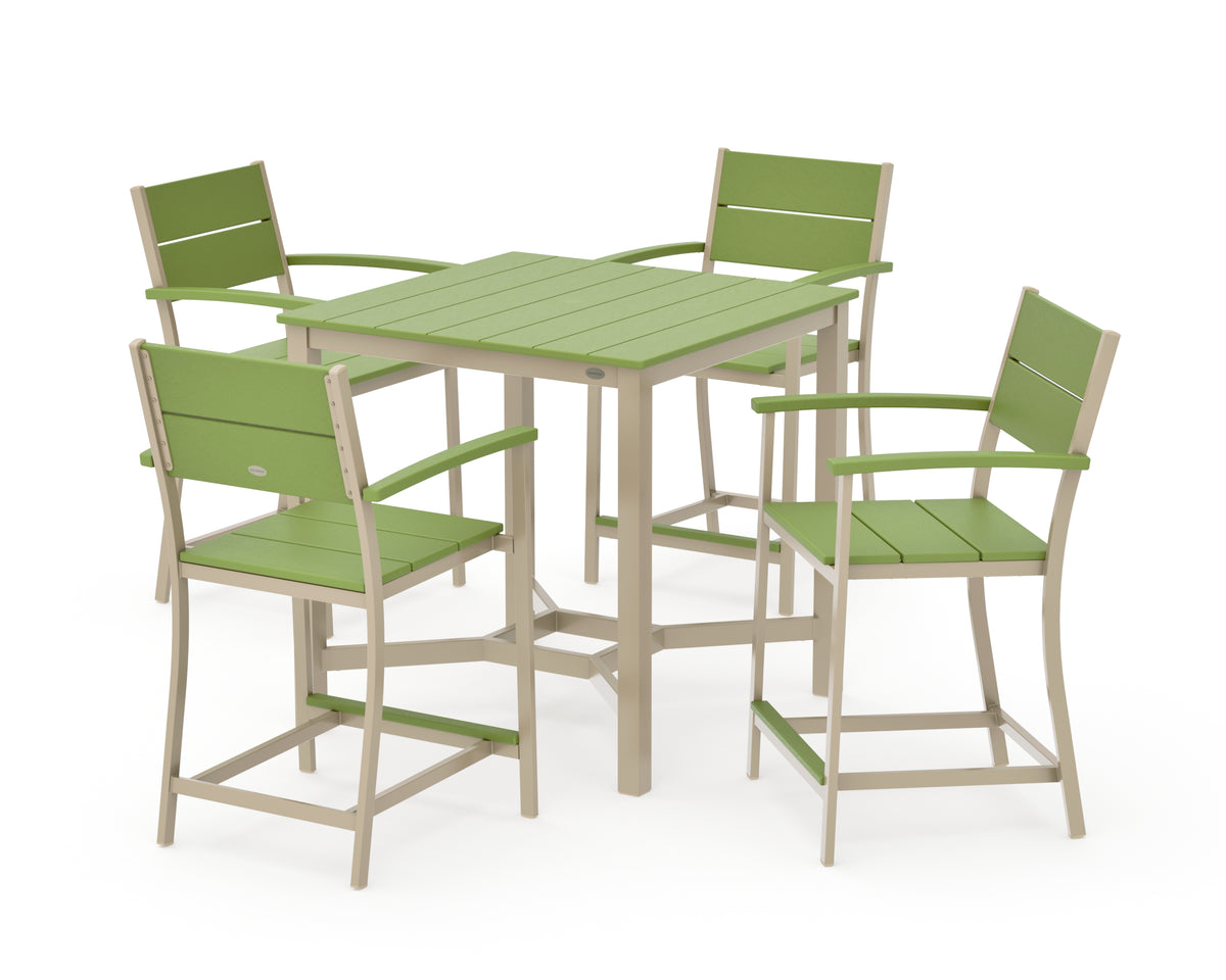 POLYWOOD Main Street 5-Piece Counter Set in Sand / Lime