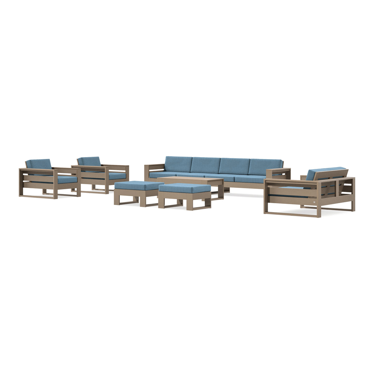 POLYWOOD PW Designer Series Latitude 8-Piece Lounge Sofa Set in Vintage Sahara / Sky Blue
