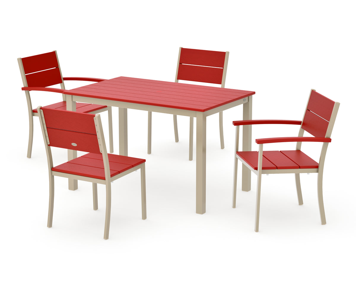 POLYWOOD Main Street 5-Piece Dining Set with Main Street 30 x 48 Dining Table in Sand / Sunset Red