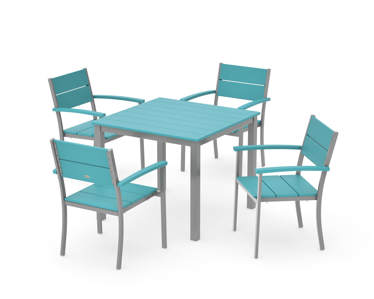 POLYWOOD Main Street 5-Piece Dining Set with Main Street 36" x 36" Dining Table in Silver / Aruba